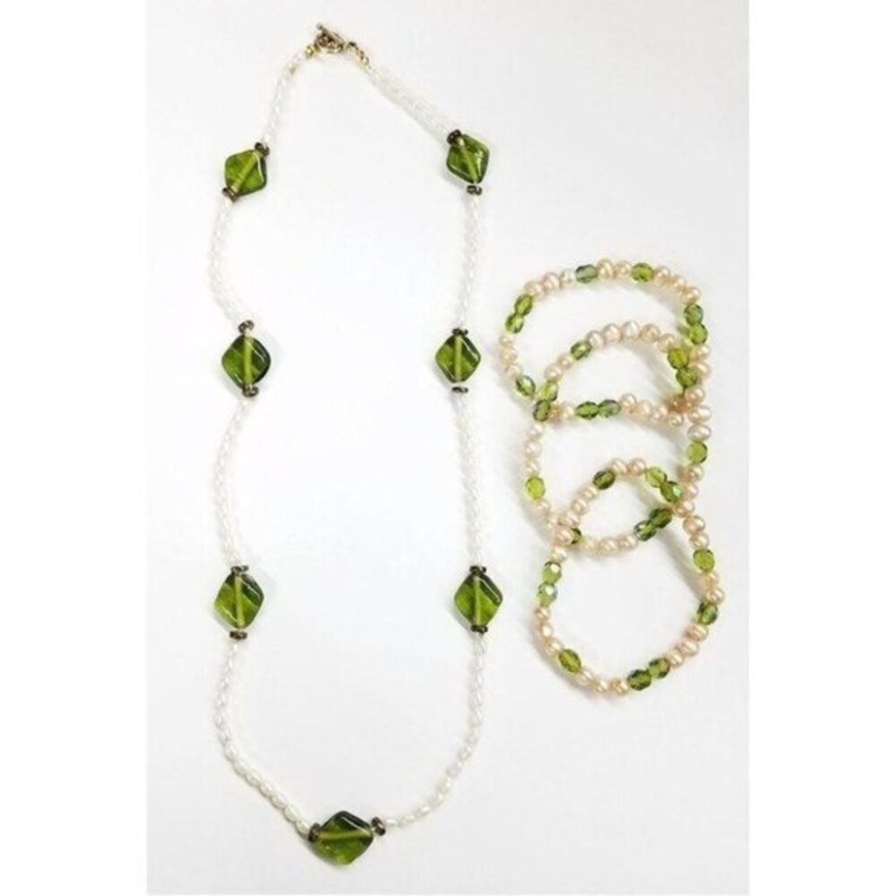 Green Glass & Pearl Jewelry lot (4 pcs) - Picture 2 of 8